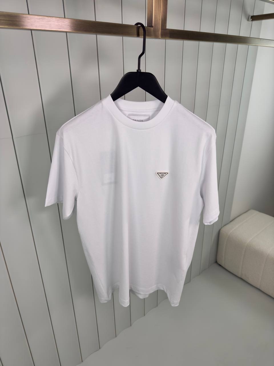 White prada logo tone cotton relaxed tee