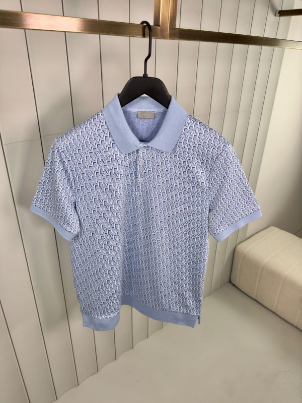 Blue dior oblique cotton polo shirt