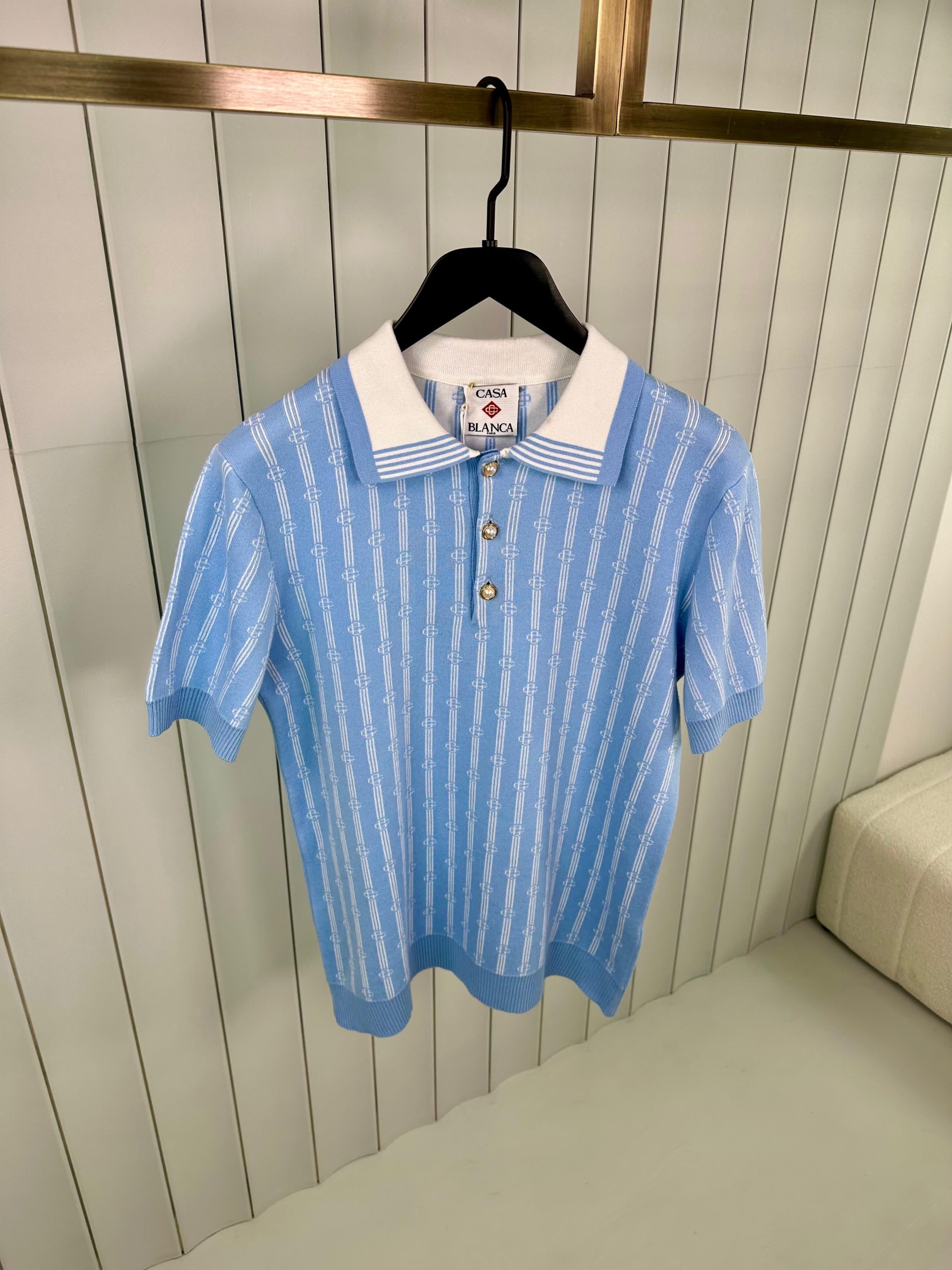 Blue casablanca monogram polo tee