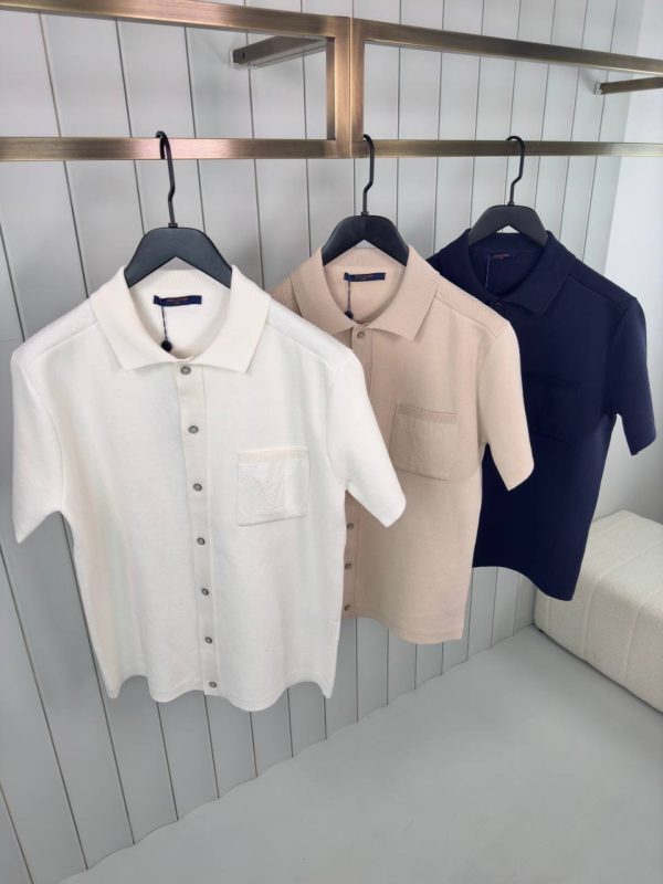 Preorder | Beige LV monogram embossed mesh polo tee - Image 9