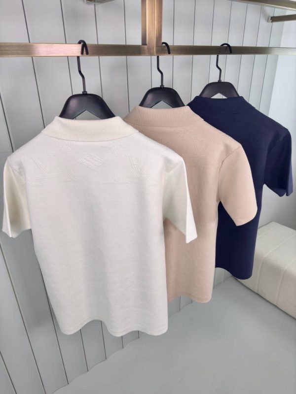 Preorder | Beige LV monogram embossed mesh polo tee - Image 8