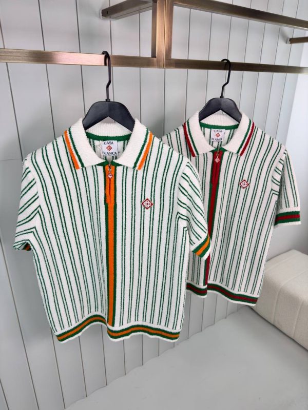 Preorder | White casablanca red striped boucle polo tee - Image 6