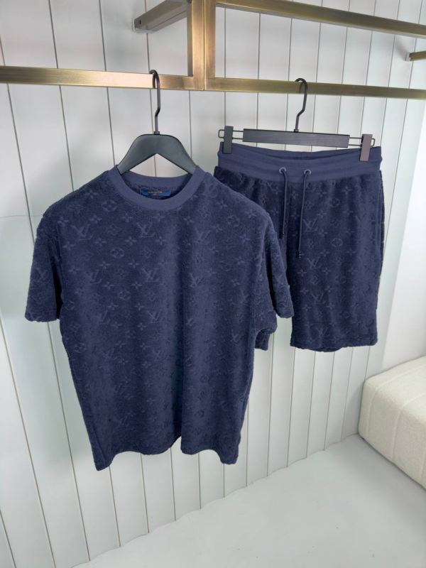 Preorder | Navy LV monogram french terry cotton short set