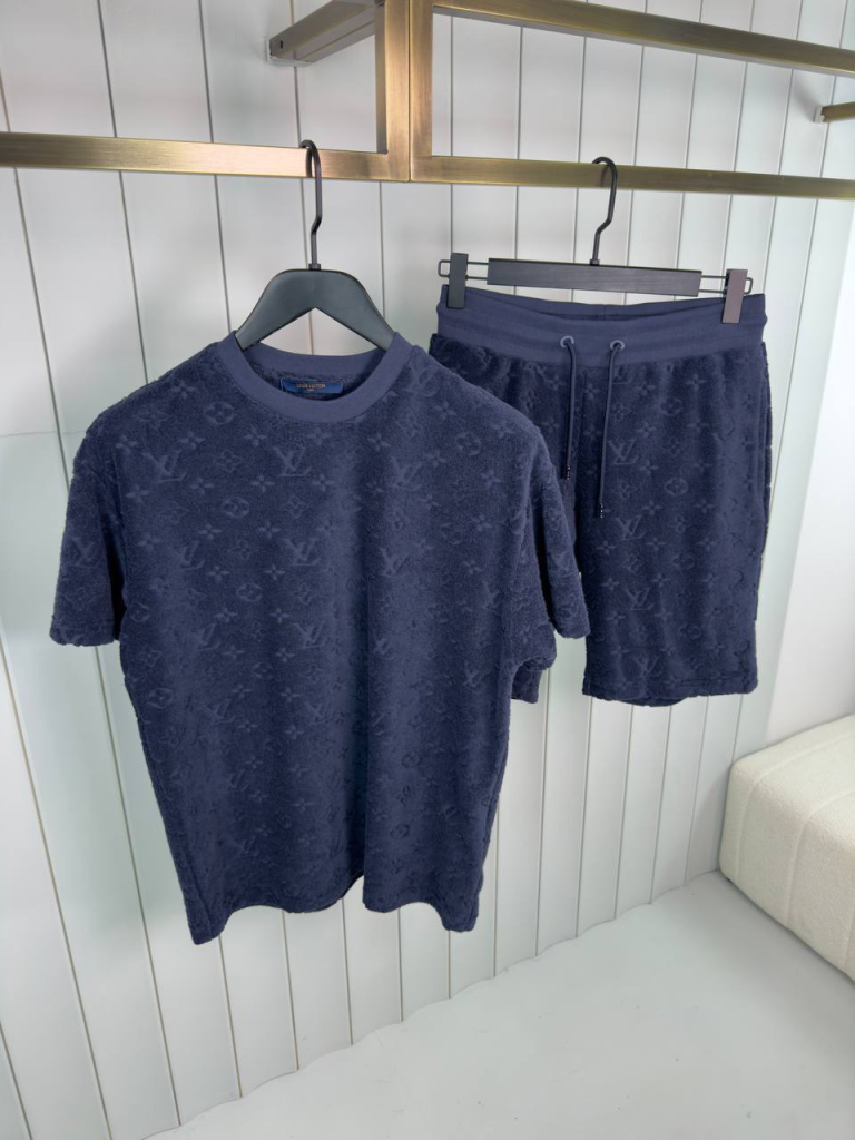 Preorder | Navy LV monogram french terry cotton short set