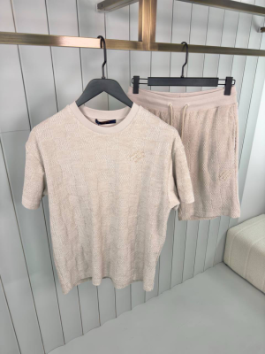 Preorder | Beige LV damier french terry cotton short set