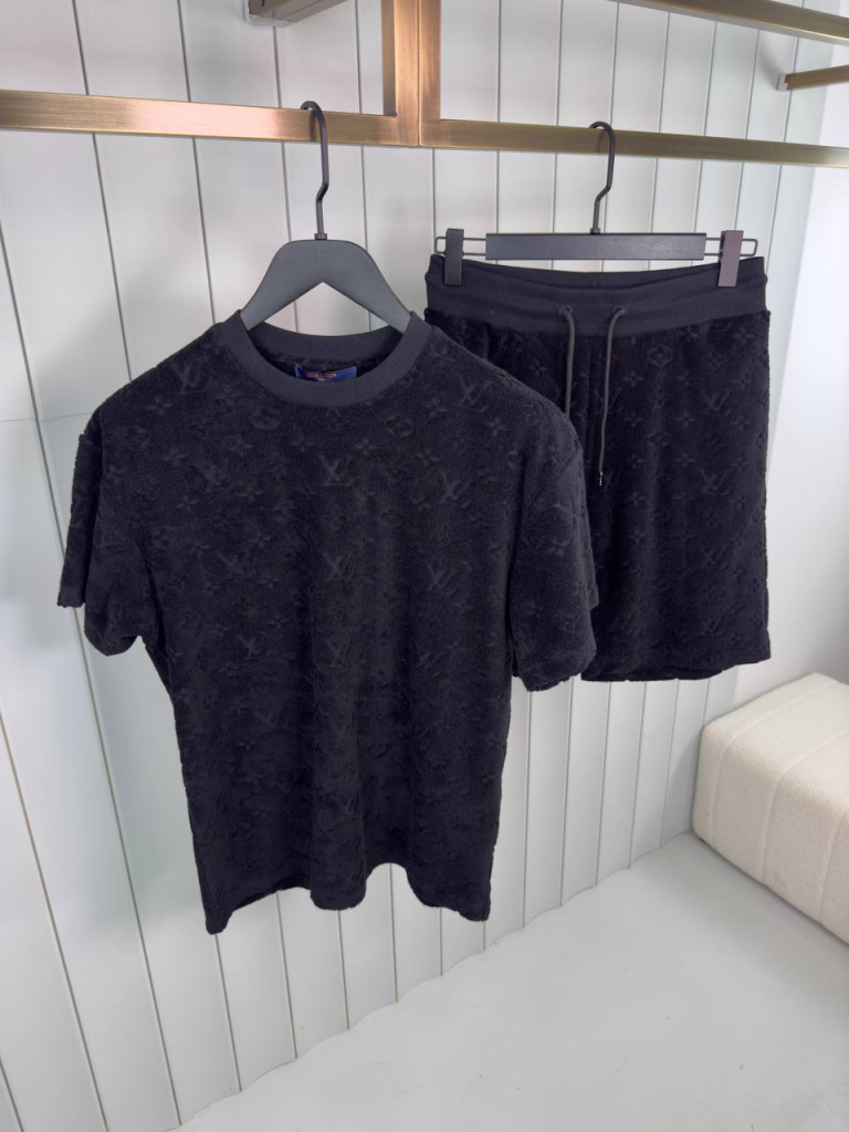 Preorder | Black LV monogram french terry cotton short set