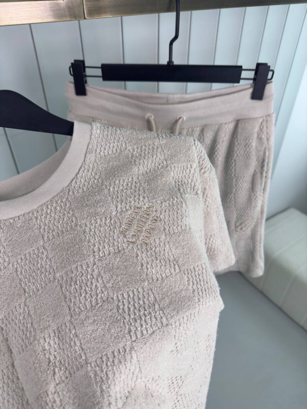 Preorder | Beige LV damier french terry cotton short set - Image 3