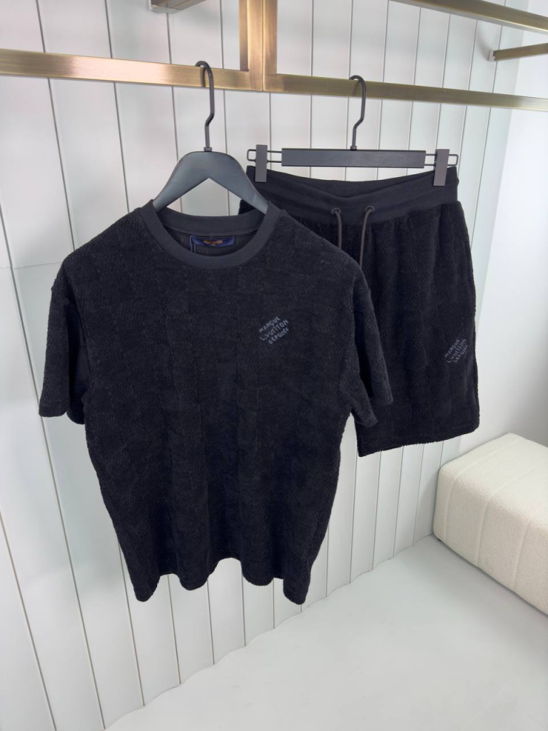 Preorder | Black LV damier french terry cotton short set