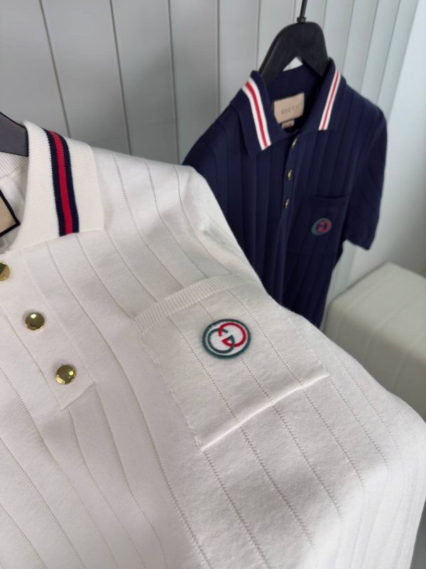 Preorder | White gucci web striped knitted cotton polo tee - Image 4