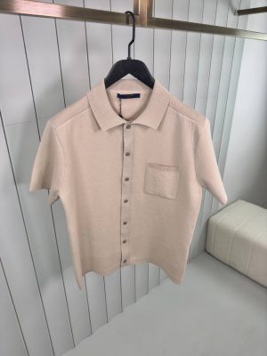 Preorder | Beige LV monogram embossed mesh polo tee