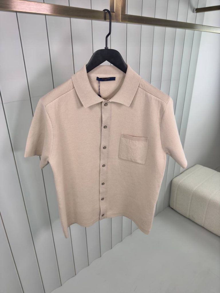 Preorder | Beige LV monogram embossed mesh polo tee