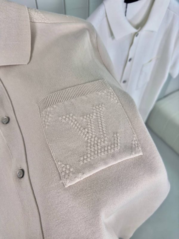 Preorder | Beige LV monogram embossed mesh polo tee - Image 5