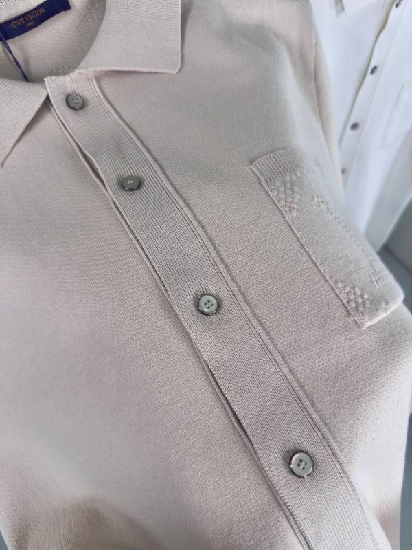 Preorder | Beige LV monogram embossed mesh polo tee - Image 6