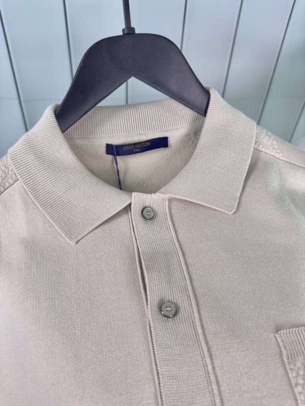 Preorder | Beige LV monogram embossed mesh polo tee - Image 7