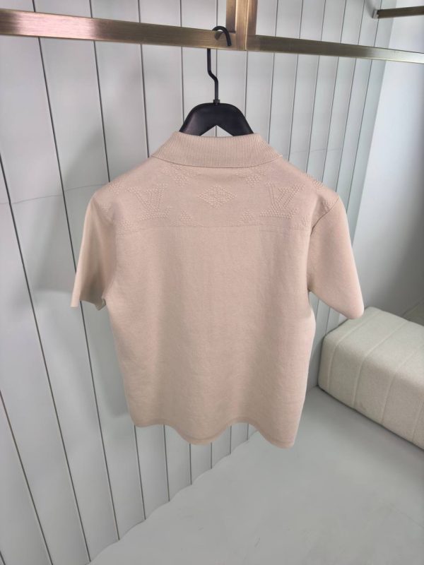 Preorder | Beige LV monogram embossed mesh polo tee - Image 2