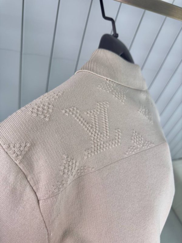 Preorder | Beige LV monogram embossed mesh polo tee - Image 3