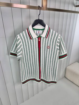 Preorder | White casablanca red striped boucle polo tee