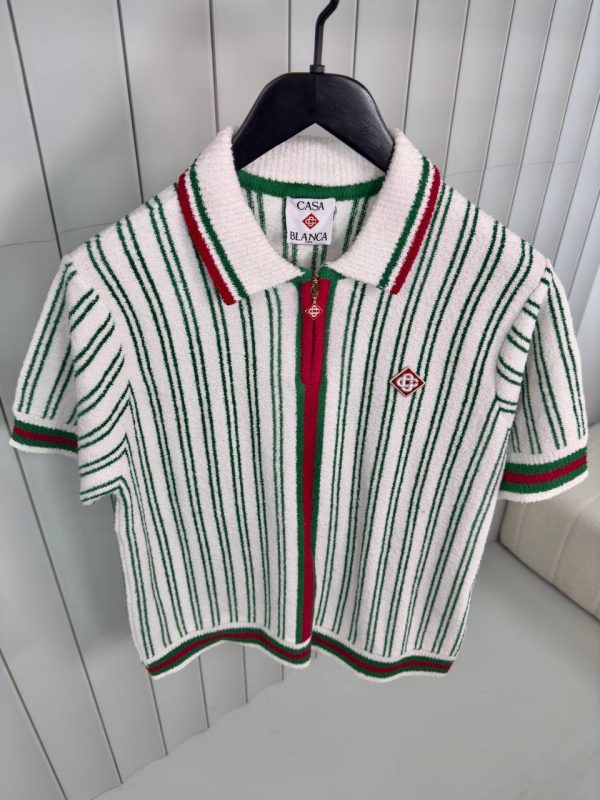 Preorder | White casablanca red striped boucle polo tee - Image 2