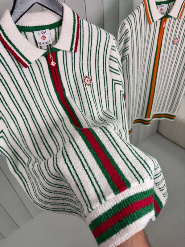 Preorder | White casablanca red striped boucle polo tee - Image 4