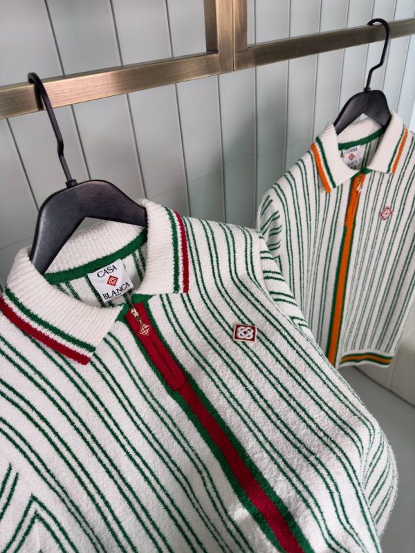 Preorder | White casablanca red striped boucle polo tee - Image 5