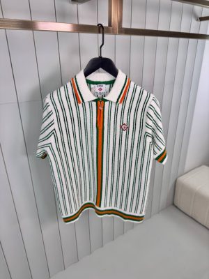 Preorder | White casablanca orange striped boucle polo tee