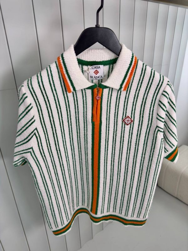 Preorder | White casablanca orange striped boucle polo tee - Image 2