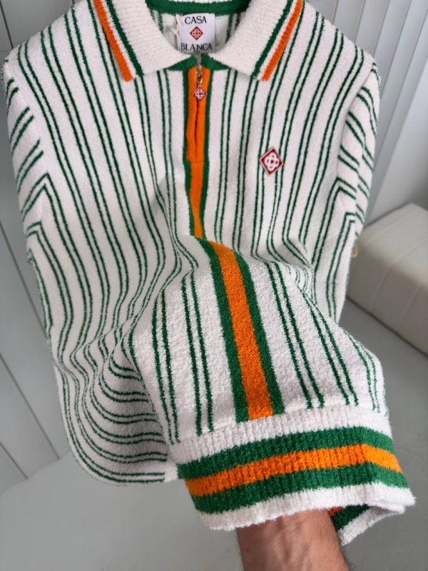 Preorder | White casablanca orange striped boucle polo tee - Image 3