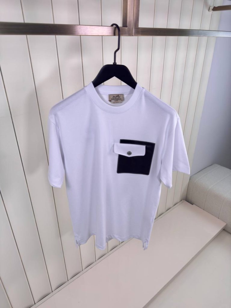 White hermes leather pocket cotton tee