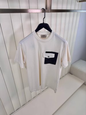 Beige hermes leather pocket cotton tee