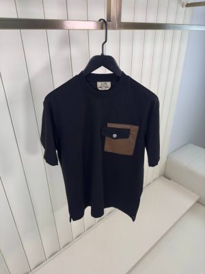 Black hermes leather pocket cotton tee