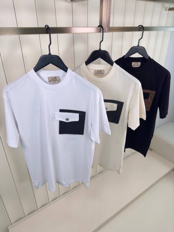 Black hermes leather pocket cotton tee - Image 2