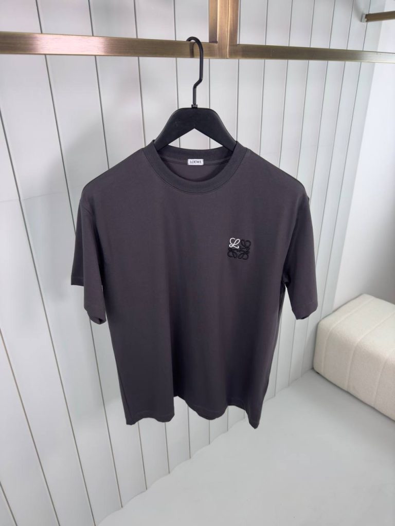 Gray loewe embroidered logo cotton tee