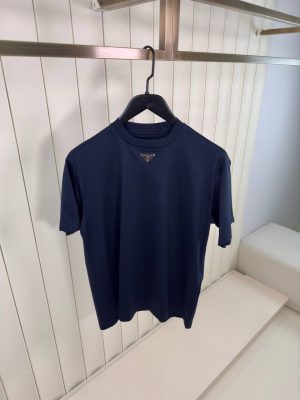 Navy prada neck logo cotton tee