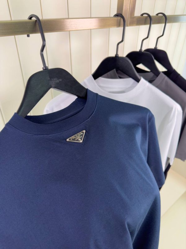 Navy prada neck logo cotton tee - Image 2