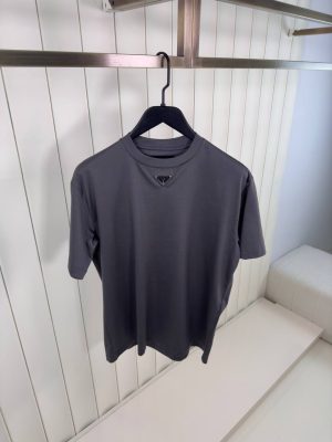 Gray prada neck logo cotton tee
