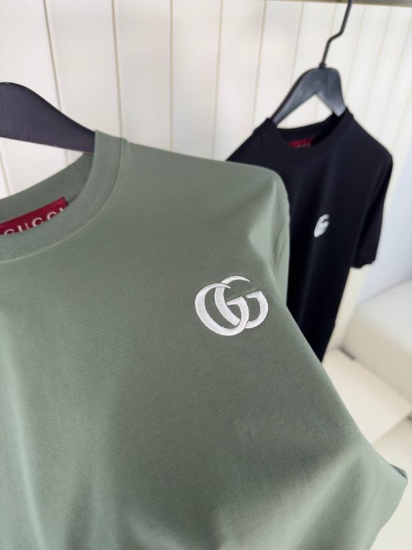 Olive green gucci double G embroidered cotton tee - Image 2