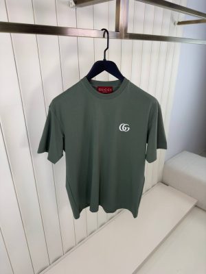 Olive green gucci double G embroidered cotton tee