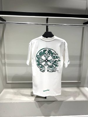 White chrome hearts green logo print cotton tee