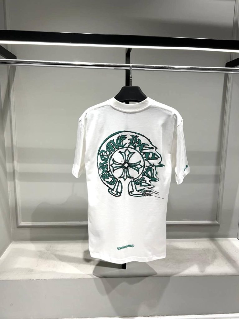 White chrome hearts green logo print cotton tee