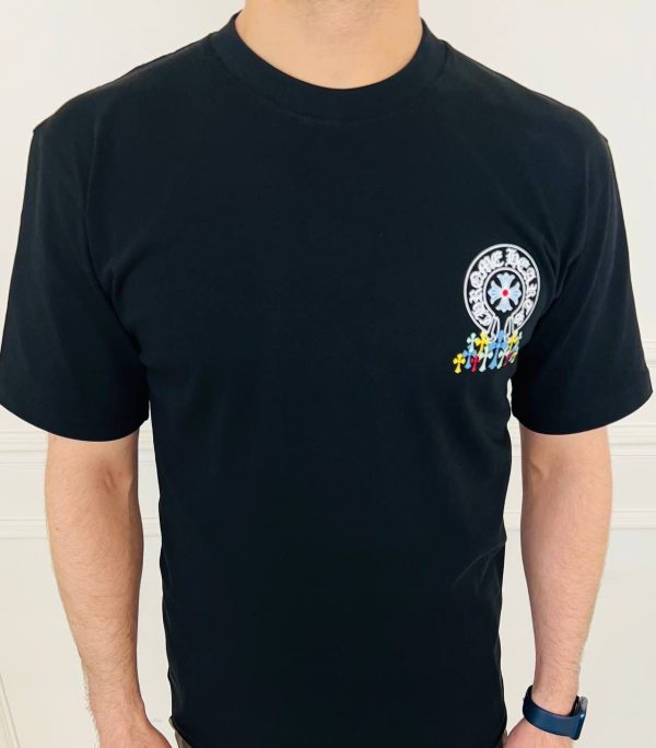 Black chrome hearts cross pattern colors cotton tee - Image 2