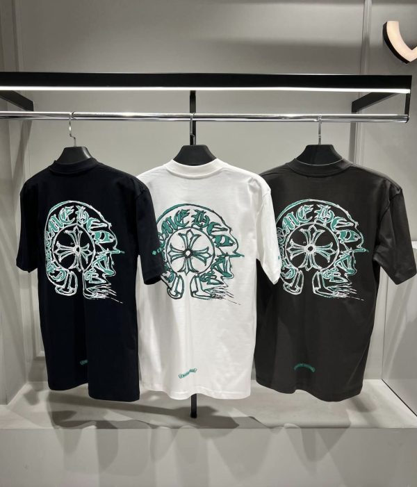 Gray chrome hearts green logo print cotton tee - Image 3