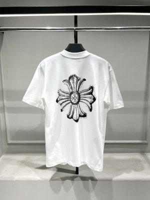 White chrome hearts crystal cross cotton tee