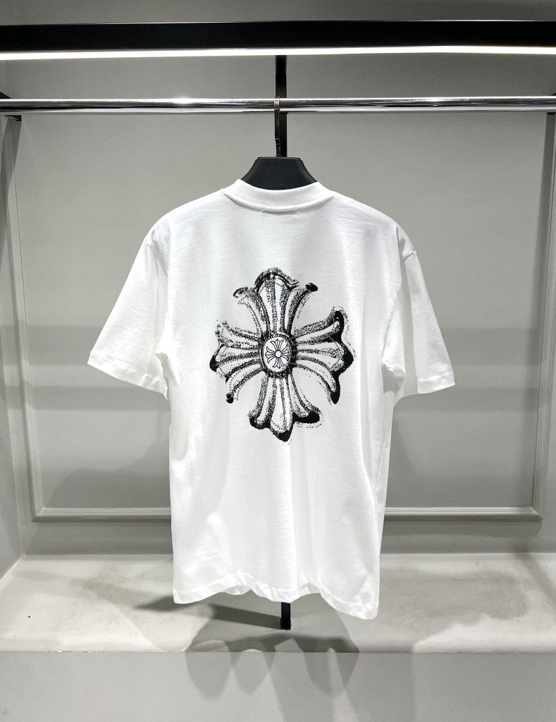 White chrome hearts crystal cross cotton tee