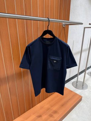 Navy prada Re-nylon jersey cotton tee