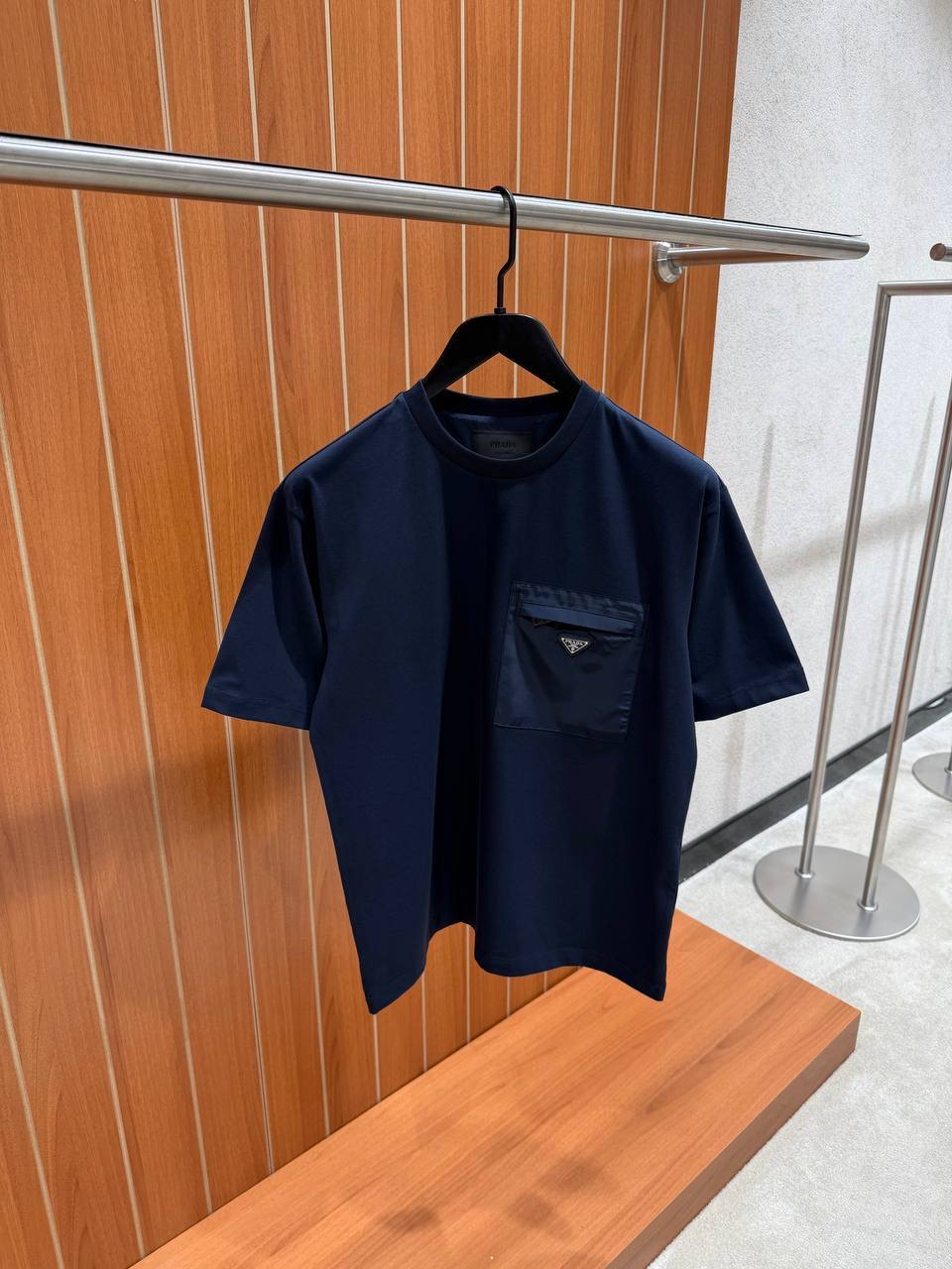 Navy prada Re-nylon jersey cotton tee