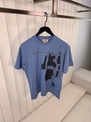 Blue hermes harnais en gouache 3D cotton tee