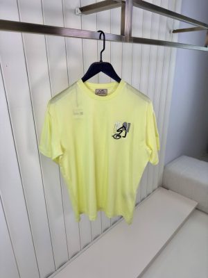 Yellow Hermes H puzzle leather logo cotton tee