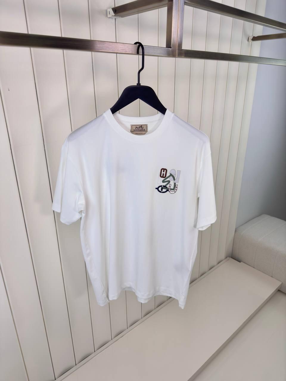 White Hermes H puzzle leather logo cotton tee