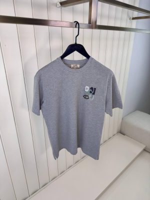 Gray Hermes H puzzle leather logo cotton tee