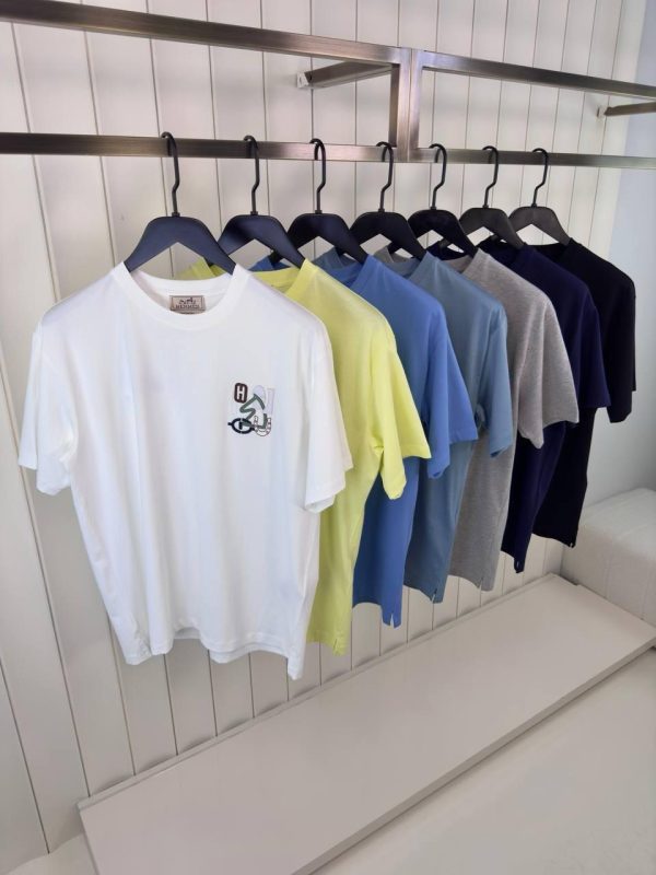 Yellow Hermes H puzzle leather logo cotton tee - Image 2